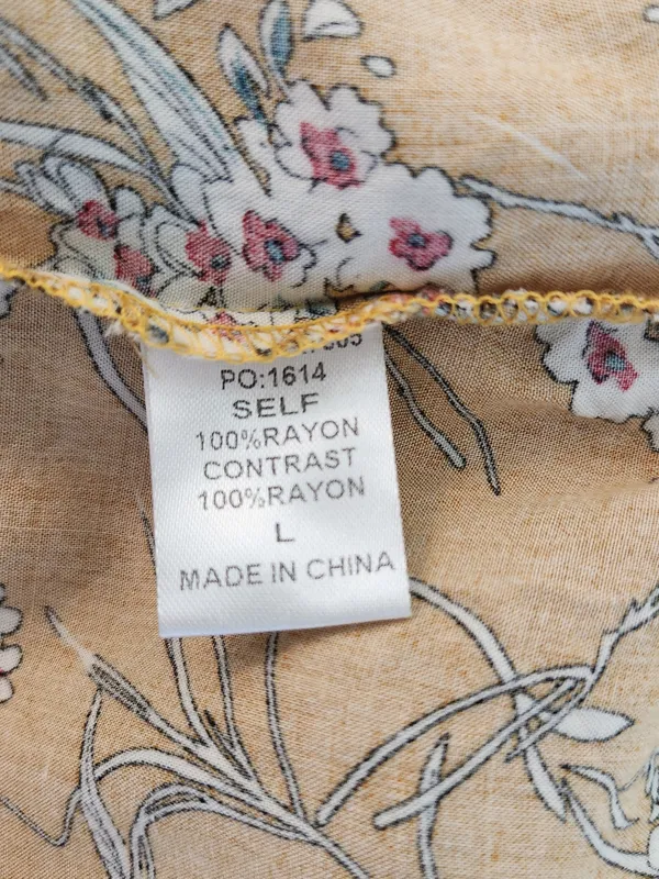 Gigio Mustard Yellow Boho Peasant Blouse Floral and Stripe Print Size Large - Image 10