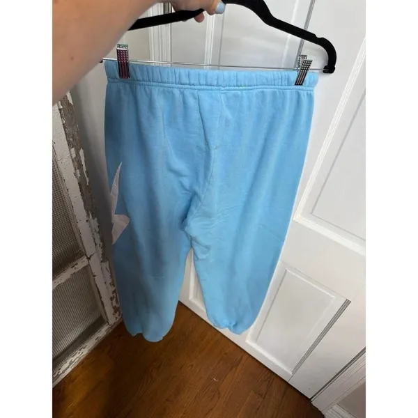Aviator Nation sky blue sweatpants featuring a signature white bolt appliqué XL - Image 4
