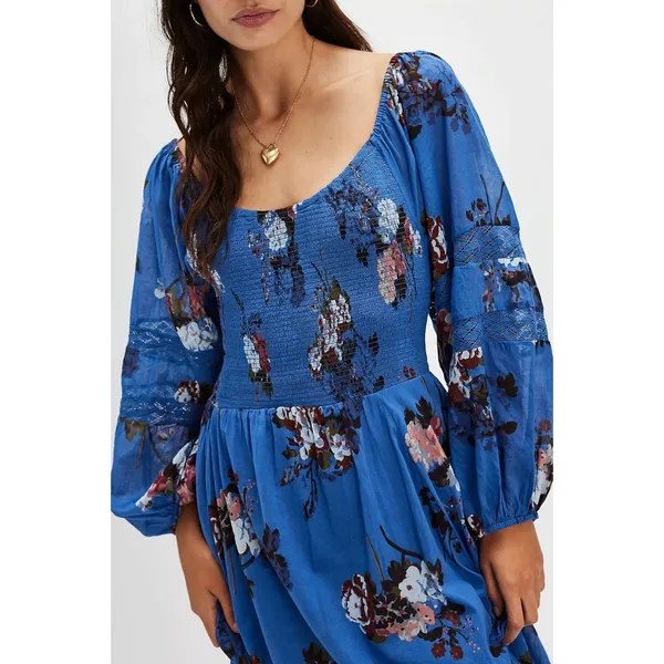 Free People Bohemian Witchy Fairy Morning Glory Maxi Dress Bluebell Size Small - Image 9