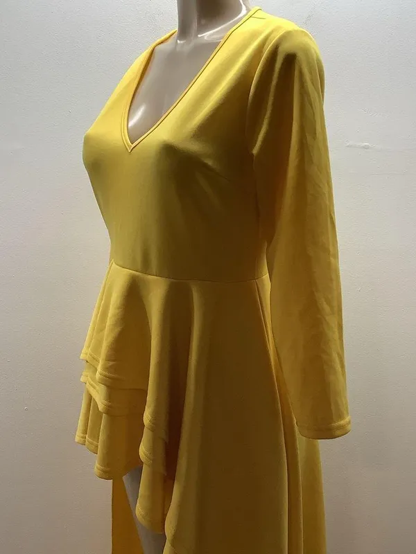 Shirt Dress Size Medium Yellow Ruched Blouse Asymmetrical Peplum Long Tunic Top - Image 5