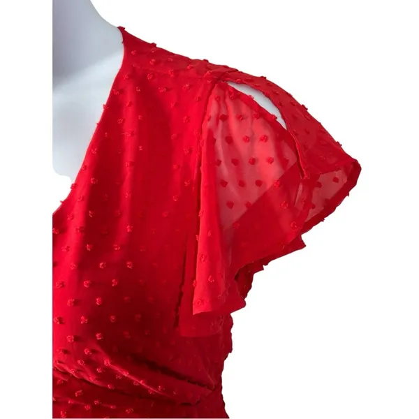 Lulus Much to Celebrate Red Swiss Dot Wrap Dress Large - Image 8