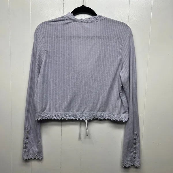 Free People Linen Blend Bohemian Cropped Lavender Women's Boxy Top Size Large - Image 6