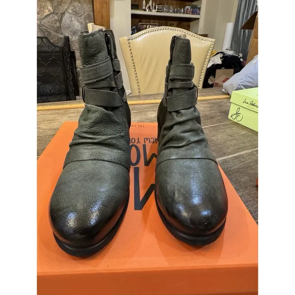 Miz Mooz Scarborough Leather Ankle Boots Size 38 US 7.5 Wide Green Moto Boho - Image 4