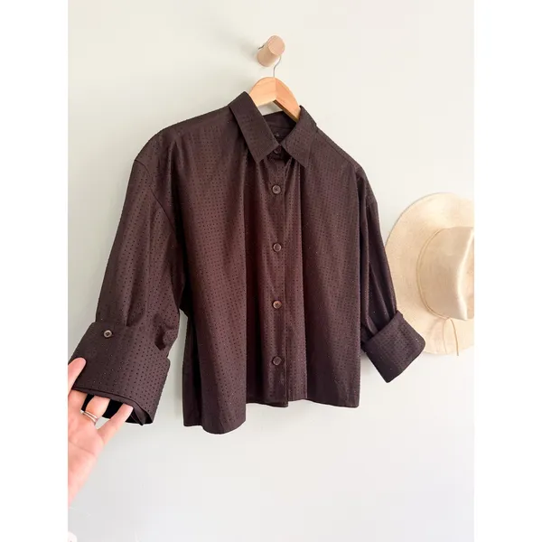 Madewell | NWT Rhinestone Straight-Hem Shirt in Molasses Brown | Sz S - Image 3
