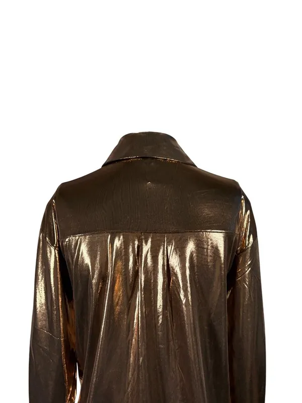 NEW Anthropologie Shine Metallic Copper Long Sleeve Button Up Shirt Size Small - Image 8
