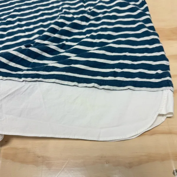 Tory Burch 100% Linen Stripe Minimalist Crew Neck Long‎ Sleeve Shirt Hem Medium - Image 10