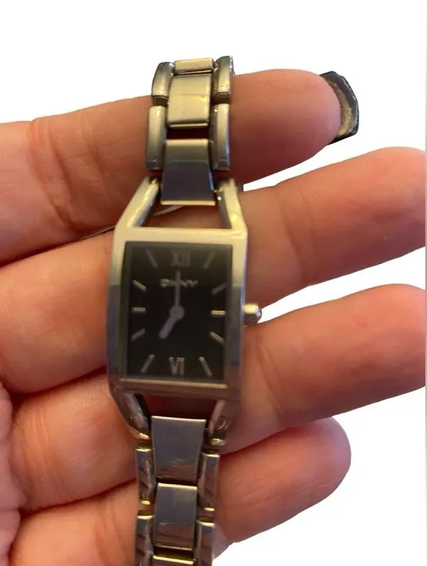 DKNY Women’s Silver Bracelet Link Watch with Black Accents - Image 2