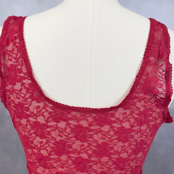 Romantic Sheer Lace Cami Top Large Red Square Neck Coquette Festival‎ Grunge Y2K - Image 5