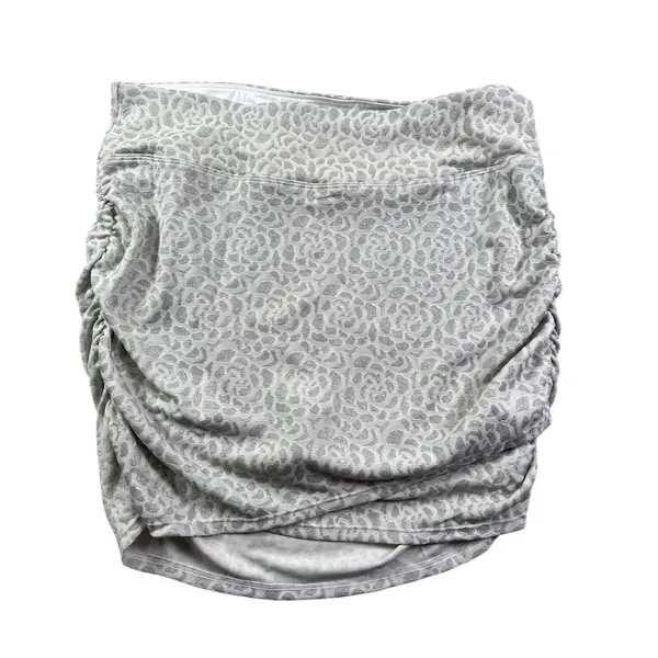 Halara High Waisted‎ Ruched Crossover Mini Skirt Animal Print White Silver Large - Image 2