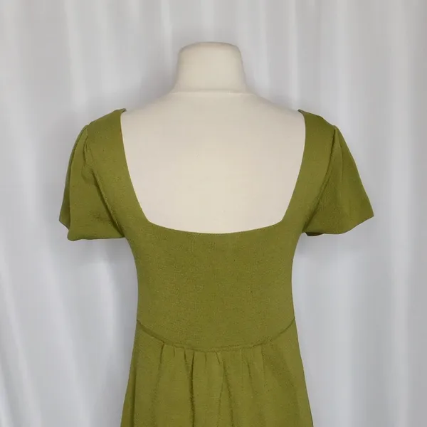ZARA Squared Mini Babydoll Dress Puff Sleeves Solid Olive Green Knit Small - Image 10