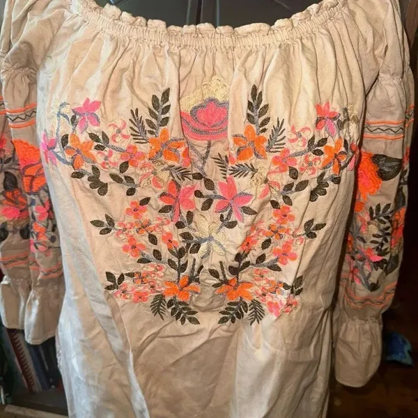 Free People Fleur De Jour embroidered off shoulder shift dress - Image 4