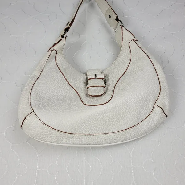 Michael Kors Womens Bag White Pebbled Leather Shoulder Hobo Fold Over Buckle - Image 3