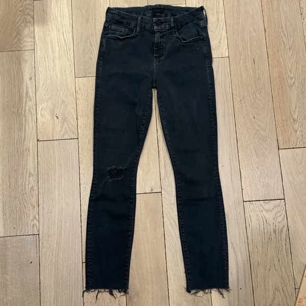 Mother Jeans The Looker Sz 24 Faded Black Wash‎ Not Guilty Mid Rise Fray Skinny - Image 4