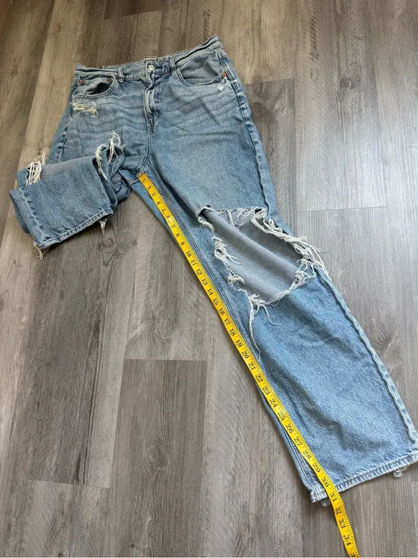 American Eagle Highest Rise Baggy Straight Jeans Destroyed 14 Strigid - Image 14