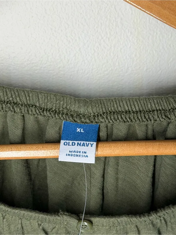 NEW Old Navy Boho Cottagecore Cotton Puff Sleeve Peasant‎ Blouse Olive Green XL - Image 4
