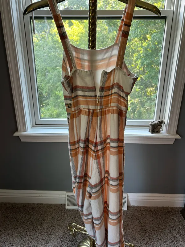 American Eagle white and orange plaid pattern jumpsuit - Image 2