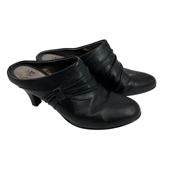 Sofft Black Leather‎ Heeled Mules Size 9M Dressy Slip On Heels Comfort - Image 2