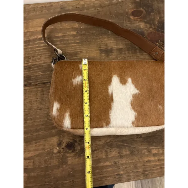 Free People Cowhide Leather Shoulder‎ Baguette Purse Brown White - Image 8