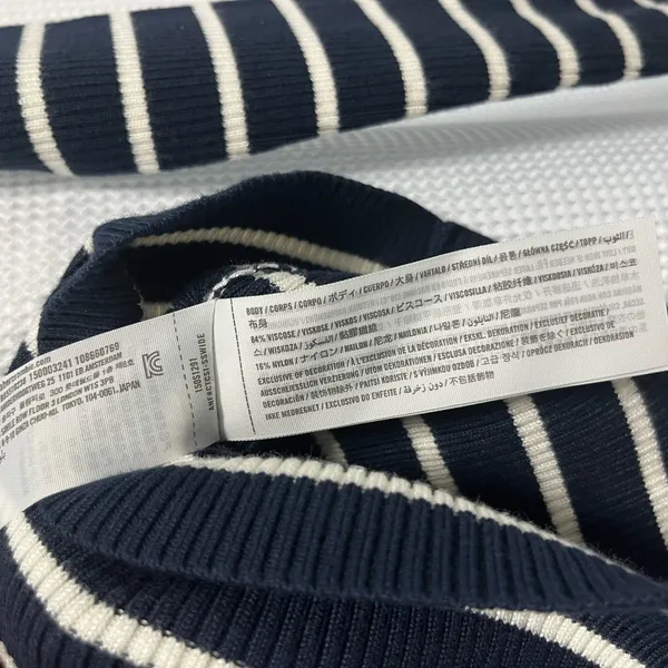 Abercrombie & Fitch Navy and White striped off the shoulder sweater - Image 7