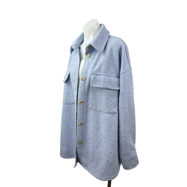 H&M Women's Blue Marled Collared Long Sleeve Button Down Shacket Coat Jacket M - Image 2