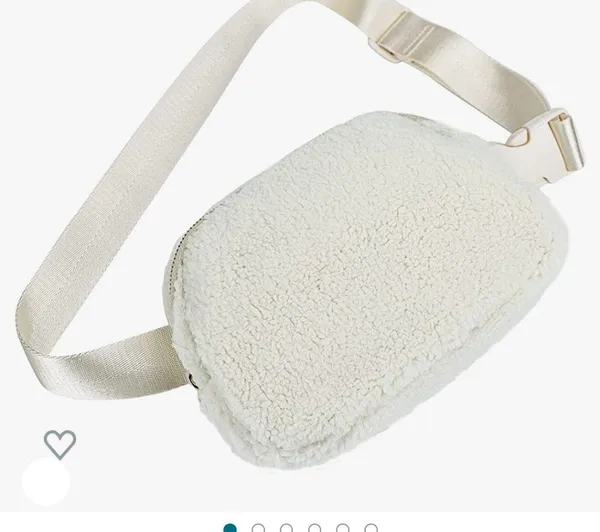 Fleece Belt Bag Women Sherpa Crossbody Waist Bag Adjustable strap Cream … - Image 3