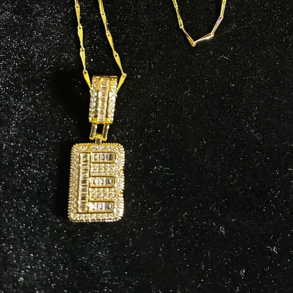 New Iced Out Baguette Initial “E” Pendant Necklace 18-20” - Image 4