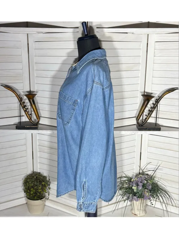 Vintage 90s Bill Blass women's denim shirt blue cotton Western grunge cottage M - Image 4