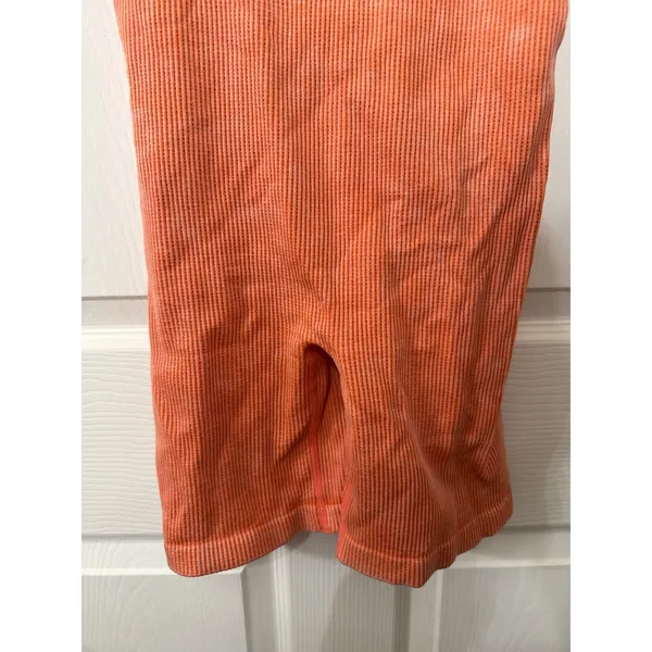 New Mix Orange Ribbed One-Piece Compression Exercise Shorts Suit, L/XL - Image 3