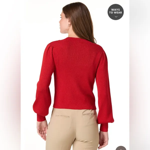 Cato Fashions SHIMMER BOW BUTTON CARDIGAN Holly Red Sparkle Holidays Large - Image 2