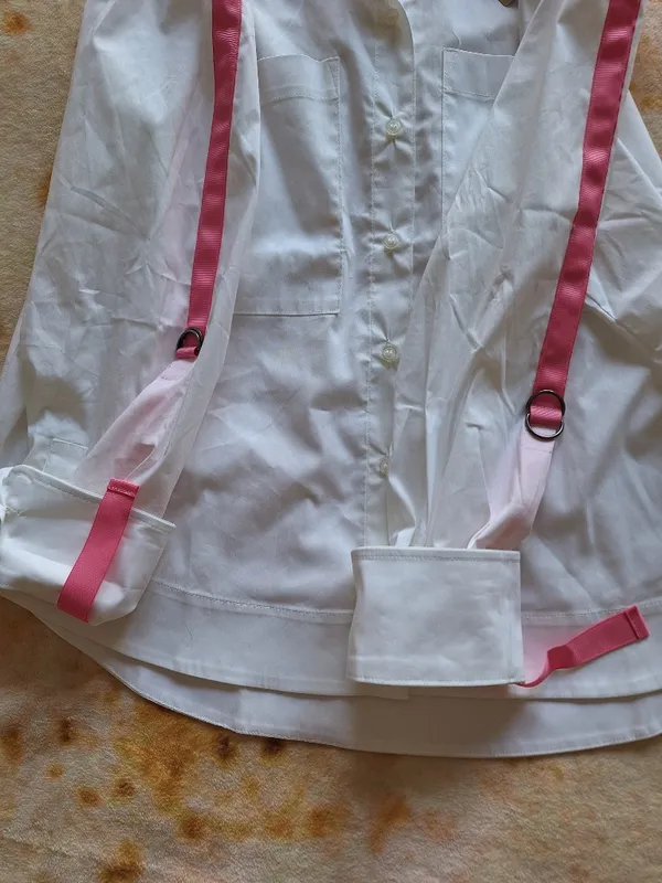 NWT Halogen Nordstrom M White Shirt Pink Satin D-Ring Utility Straps Oversized - Image 6