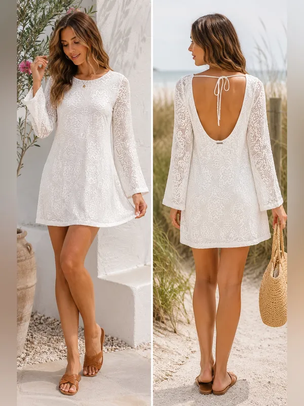 Element Eden White Lace Bell Sleeve Mini Dress NWT Medium Boho Festival - Image 2