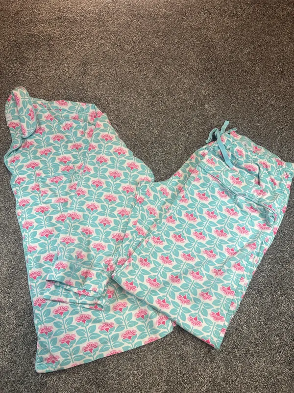 PajamaGram Floral Cotton Pajama Set Aqua Pink Women’s XL - Image 6