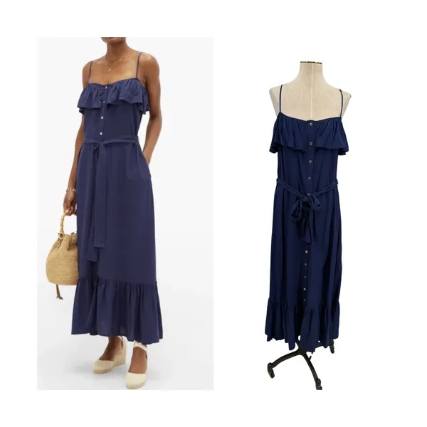 Melissa Odabash Kyla Ruffle‎ Button Front Belted Maxi Dress Navy NWT Size Medium - Image 2