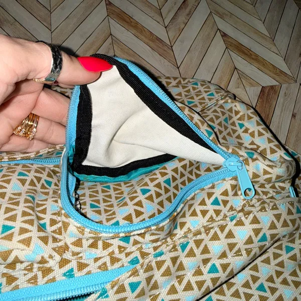 KAVU Rope Sling Backpack Geometric Print Adjustable Strap‎ Teal Tan Brown Travel - Image 10