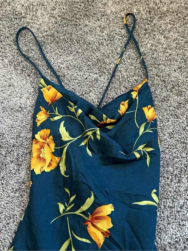 Astr Floral Midi Slip Dress in Teal and Yellow - Image 5