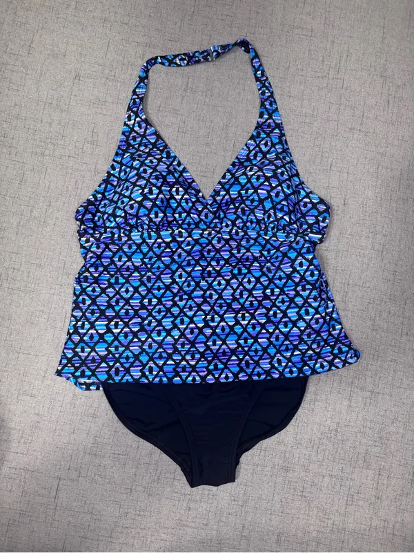 NWT Speedo Geometric Blue Pattern Tankini 2 Piece Swimsuit Size 14 - Image 2