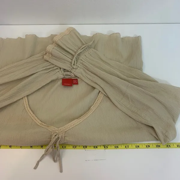 Esprit Womens XL Beige Cotton Gauze Crochet Lace Trim Boho Bell Sleeve Blouse - Image 5