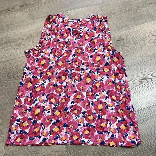 Time and Tru Pink‎ Floral Ruffle Tank Top Size S Small 4-6 Sleeveless - Image 2