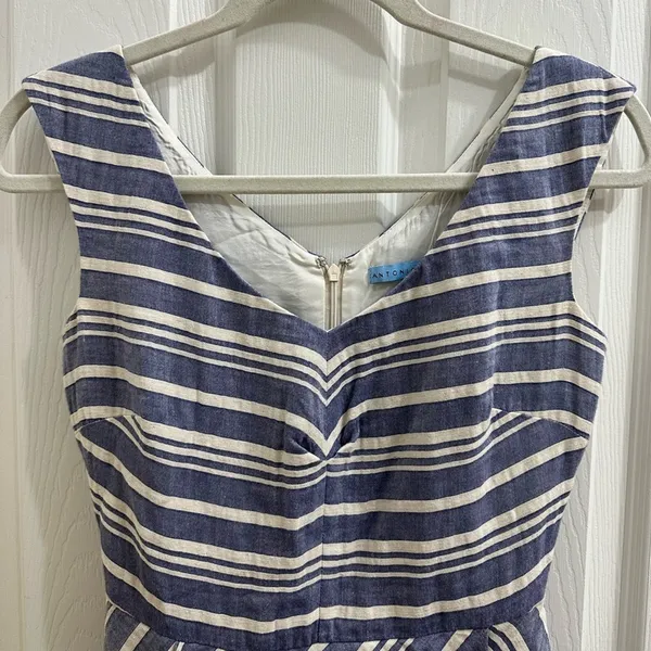 Linen Cotton Blend Antonio Melani Striped Sleeveless Dress 0 XS Natural Fibers - Image 3