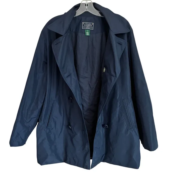 Lauren Ralph Lauren Womens‎ L Navy Nylon Double Breasted Pea Coat US/67 - Image 2
