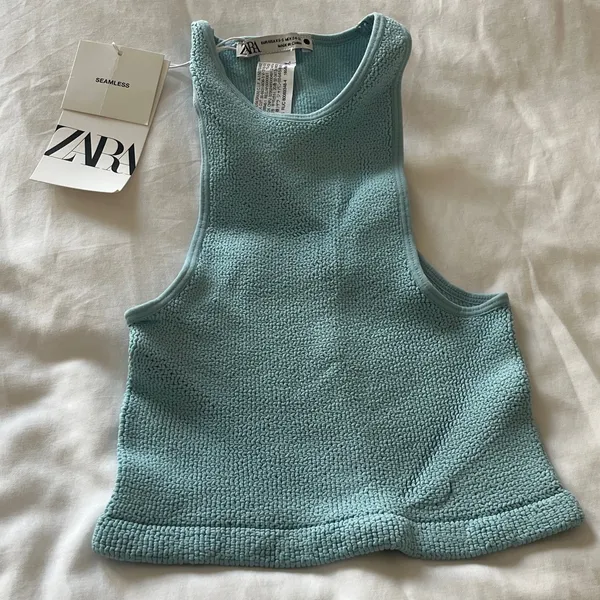 🆕 Zara | Seamless Light Blue Crop Top Women's Textured Tank Top XS/S - Image 2