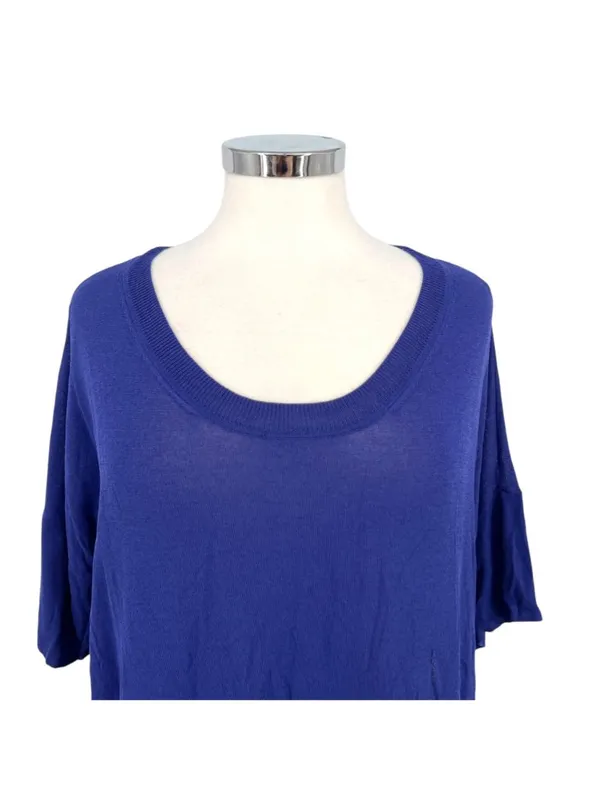 Wilfred Blue Knit Short Sleeve Side Slit Top Size Large Minimalist Casual Chic - Image 2