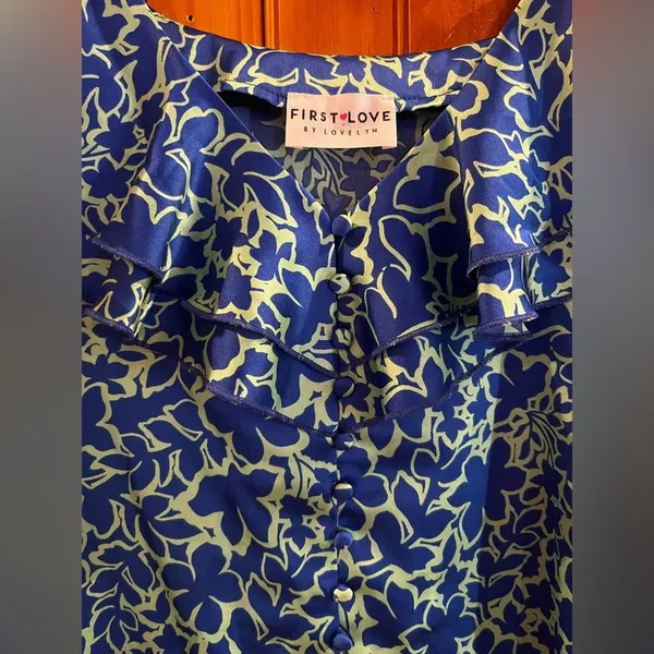First Love By Lovelyn Floral Ruffle Blouse Green Blue - Image 4