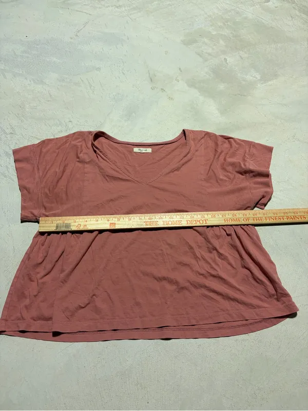 Madewell Pink Short Sleeve V-Neck Peplum Tee large - Image 6