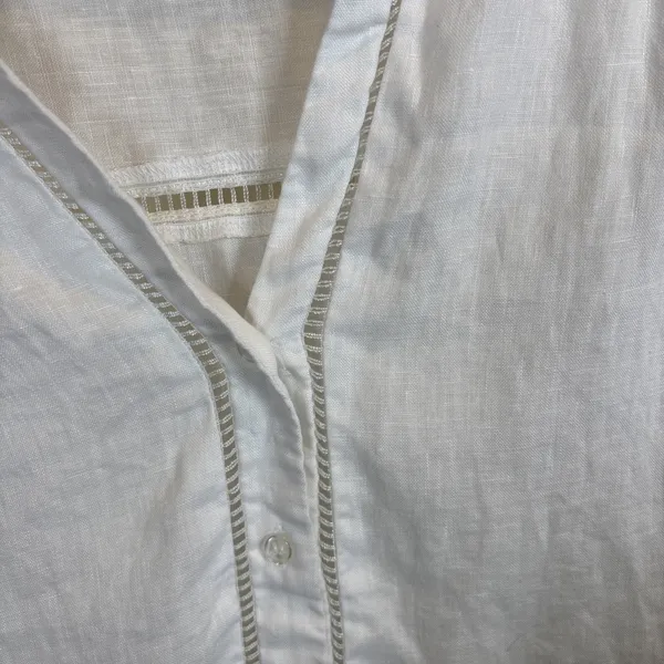 Saks Fifth Avenue 100% Linen Shirt Medium White‎ Top Beachy Minimalist Cottage - Image 4