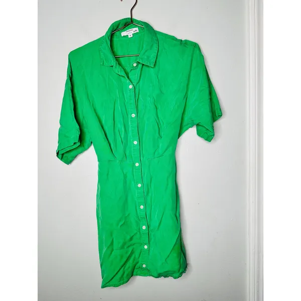 THAKOON COLLECTIVE Green Twill Short Sleeve Shirt Button Front Mini Dress Size 6 - Image 5