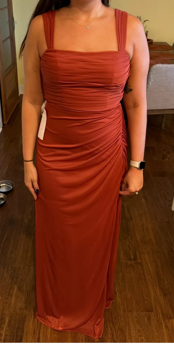 Azazie Chiffon Bridesmaid Dress terracotta - Image 3