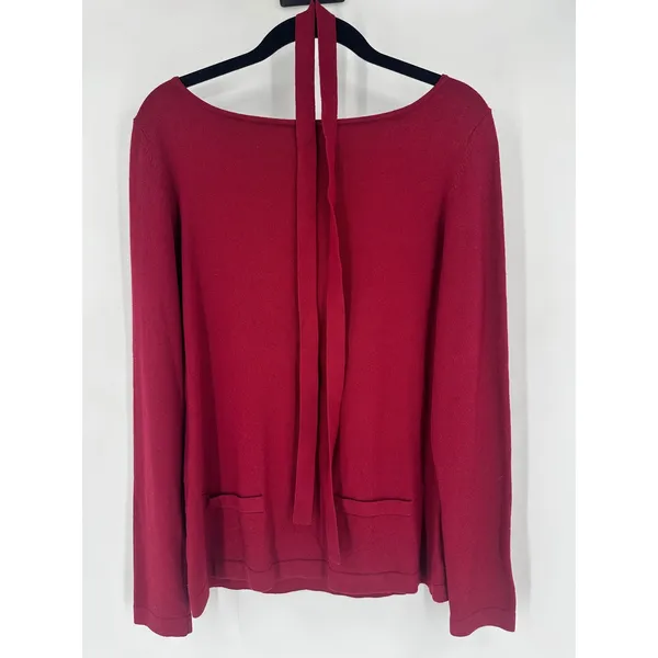 Y2K‎ Ann Taylor LOFT Red Boat Neck Long Sleeve Sweater Top Size M Rayon Nylon - Image 4