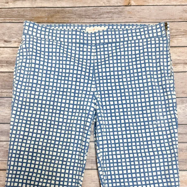 Tory Burch Blue Off White Checkered Straight Leg Cropped Side Zipper Pants 29 - Image 2