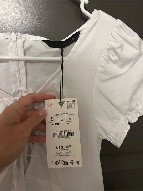 Zara White Puff-Sleeve Lace-Up Mini Dress - Image 4